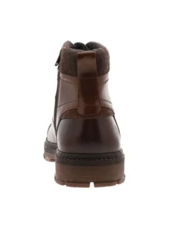 Bottines en cuir cognac à talon décroché bas avec un zip et des lacets ronds