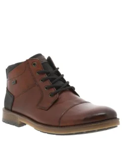 Bottines en cuir cognac à talon plat avec un zip et des lacets ronds