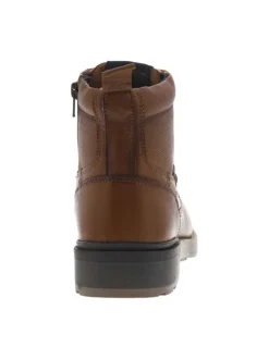 Bottines en cuir cognac à talon plat et à lacets plats et zip latéral