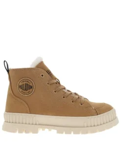 Bottines en cuir enduit camel à talon plat avec des lacets et un zip latéral