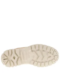 Bottines en cuir enduit camel à talon plat avec des lacets et un zip latéral