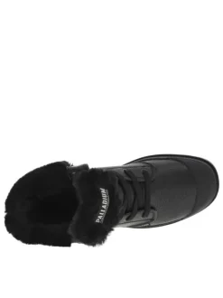 Bottines en cuir grainé noir à tige rabattable, fourrées, lacets plats