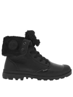 Bottines en cuir grainé noir à tige rabattable, fourrées, lacets plats