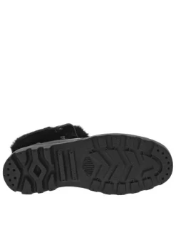 Bottines en cuir grainé noir à tige rabattable, fourrées, lacets plats