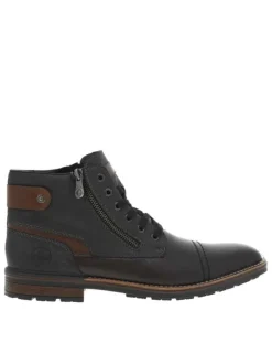 Bottines en cuir grises à talon décroché bas avec des lacets et 2 zips latéraux