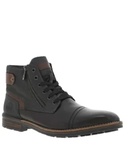 Bottines en cuir grises à talon décroché bas avec des lacets et 2 zips latéraux