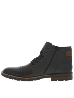 Bottines en cuir grises à talon décroché bas avec des lacets et 2 zips latéraux