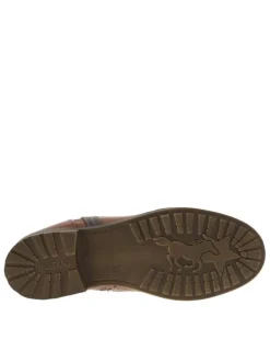 Bottines en cuir lisse marron à talon décroché bas et soufflet élastiqué