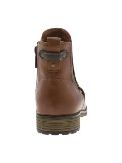 Bottines en cuir lisse marron à talon décroché bas et soufflet élastiqué