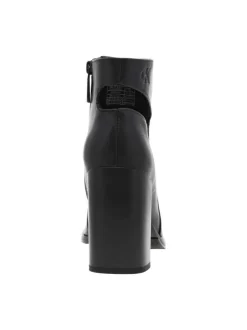Bottines en cuir lisse noir à bout carré, à talon décroché haut et zip latéral