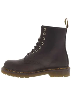 Bottines en cuir marron à talon décroché bas avec des lacets ronds