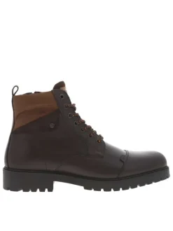 Bottines en cuir marron à talon décroché bas avec zip et lacets ronds