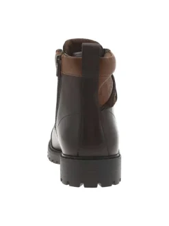 Bottines en cuir marron à talon décroché bas avec zip et lacets ronds