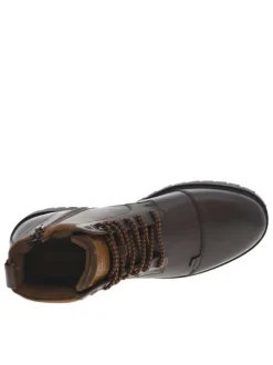 Bottines en cuir marron à talon décroché bas avec zip et lacets ronds