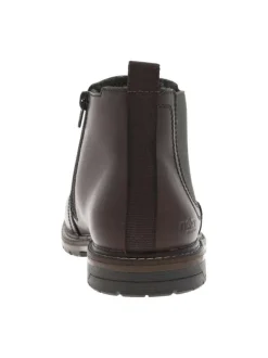 Bottines en cuir marron à talon décroché bas avec zip et soufflet élastiqué