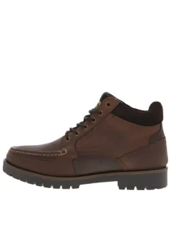 Bottines en cuir marron à talon décroché bas et à lacets ronds