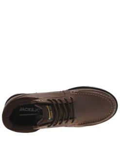 Bottines en cuir marron à talon décroché bas et à lacets ronds