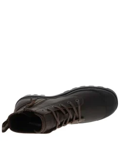 Bottines en cuir marron à talon plat avec des lacets et un zip latéral