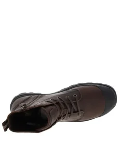 Bottines en cuir marron à talon plat avec des lacets et un zip latéral