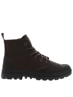 Bottines en cuir marron à talon plat avec des lacets et un zip latéral