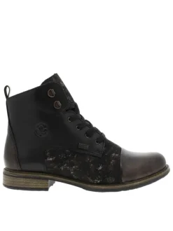 Bottines en cuir noires avec semelle à talon décroché bas et zip latéral