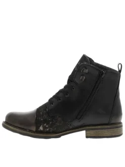 Bottines en cuir noires avec semelle à talon décroché bas et zip latéral
