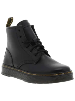 Bottines en cuir noires avec un talon plateau et des lacets ronds