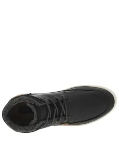Bottines en cuir noires à semelle plate et à lacets ronds bleus