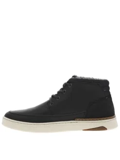 Bottines en cuir noires à semelle plate et à lacets ronds bleus