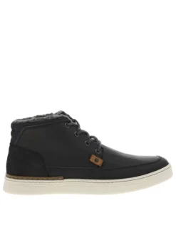 Bottines en cuir noires à semelle plate et à lacets ronds bleus