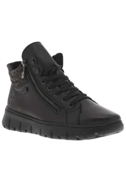 Bottines en cuir noires à talon compensé bas avec des lacets et 2 zips latéraux