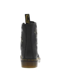 Bottines en cuir noires à talon décroché bas avec des lacets et motifs fleuri