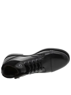 Bottines en cuir noires à talon décroché bas avec des lacets et un zip latéral