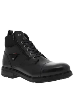 Bottines en cuir noires à talon décroché bas avec des lacets et un zip latéral