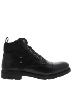 Bottines en cuir noires à talon décroché bas avec des lacets et un zip latéral