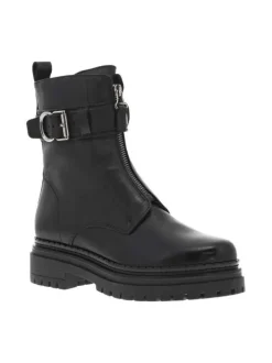 Bottines en cuir noires à talon décroché bas avec fermeture zippée