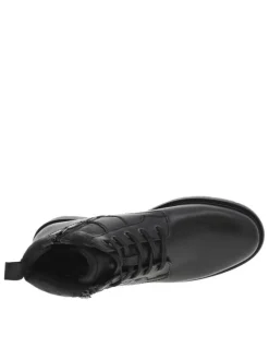 Bottines en cuir noires à talon décroché bas pourvues d'un zip latéral