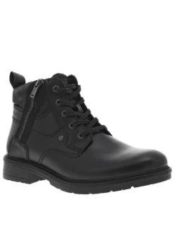 Bottines en cuir noires à talon décroché bas pourvues d'un zip latéral