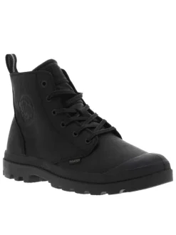 Bottines en cuir noires à talon plat avec des lacets et un zip latéral