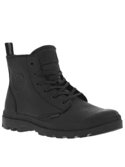 Bottines en cuir noires à talon plat avec des lacets et un zip latéral