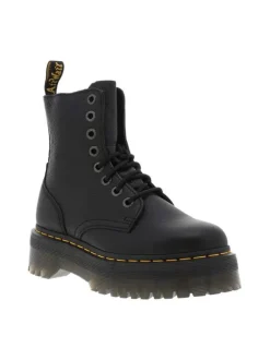 Bottines en cuir noires à talon plateau avec un zip et des lacets ronds