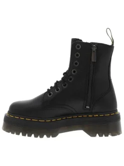 Bottines en cuir noires à talon plateau avec un zip et des lacets ronds