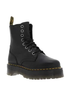 Bottines en cuir noires à talon plateau avec un zip et des lacets ronds