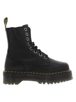 Bottines en cuir noires à talon plateau avec un zip et des lacets ronds