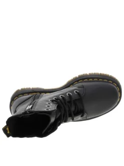 Bottines en cuir noires à talon plateau avec un zip et des lacets ronds