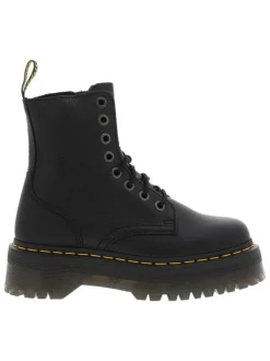 Bottines en cuir noires à talon plateau avec un zip et des lacets ronds