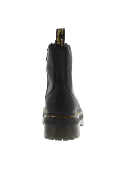 Bottines en cuir noires à talon plateau avec un zip et des lacets ronds