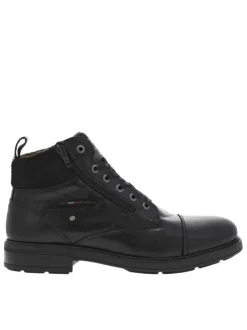 Bottines en cuir noires à talon plat et à lacets plats noirs et zip latéral