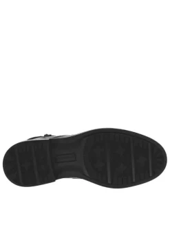 Bottines en cuir noires à talon plat et à lacets plats noirs et zip latéral