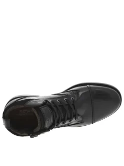 Bottines en cuir noires à talon plat et à lacets plats noirs et zip latéral